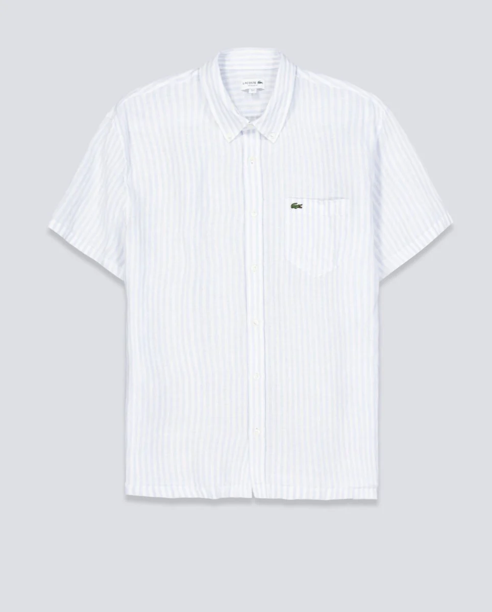 Camisa Lacoste Casual Manga Corta Azul Blanco Hombre
