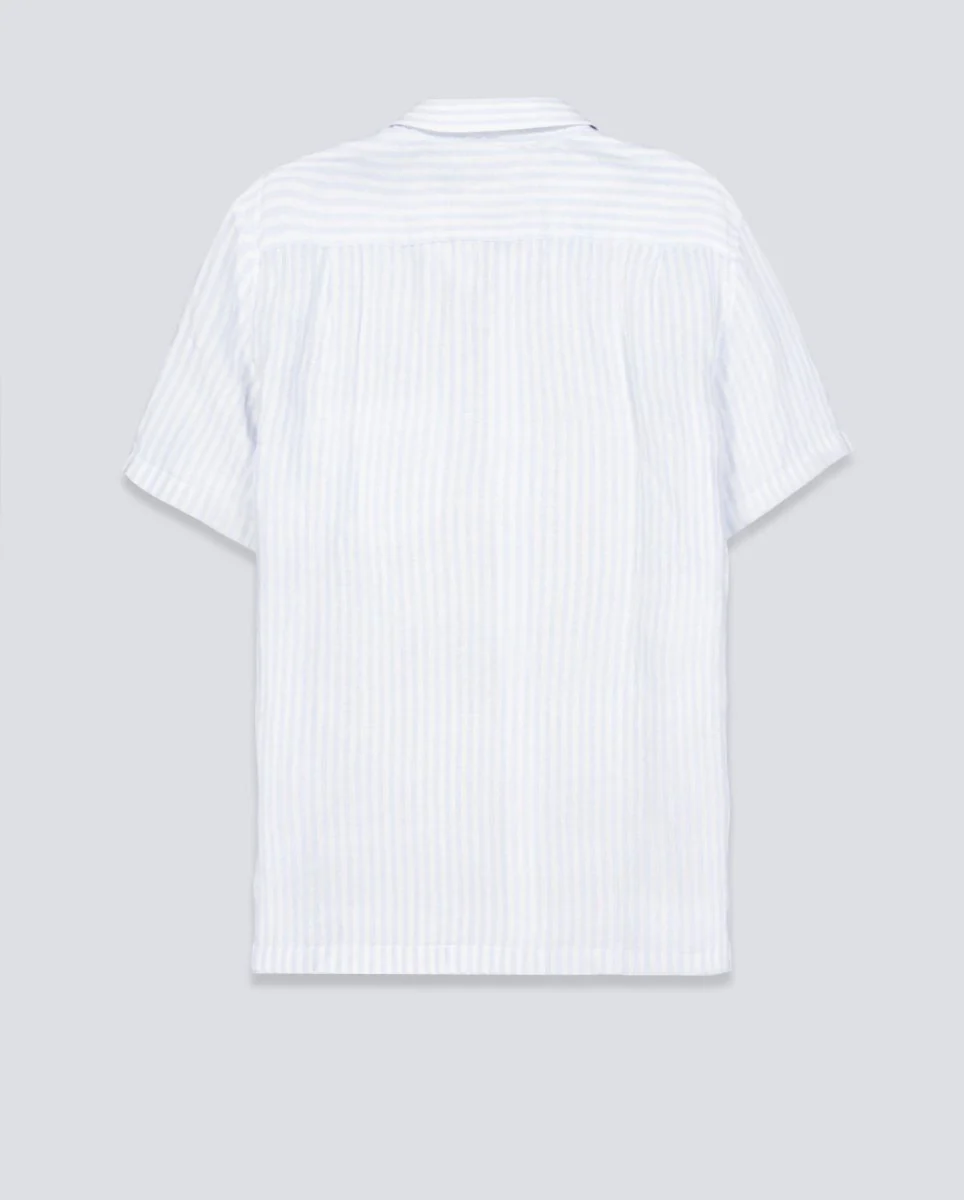 Camisa Lacoste Casual Manga Corta Azul Blanco Hombre - Image 3