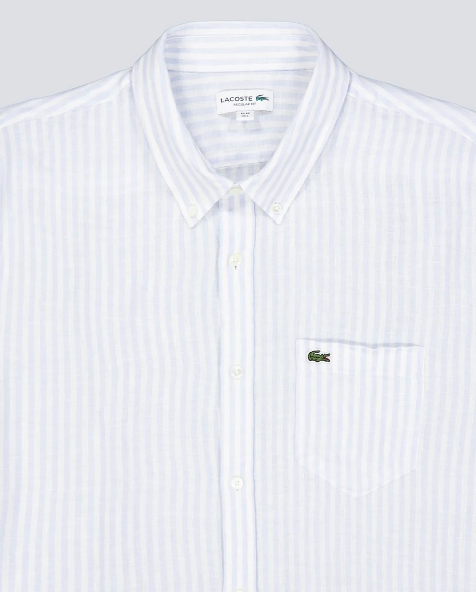 Camisa Lacoste Casual Manga Corta Azul Blanco Hombre - Image 4