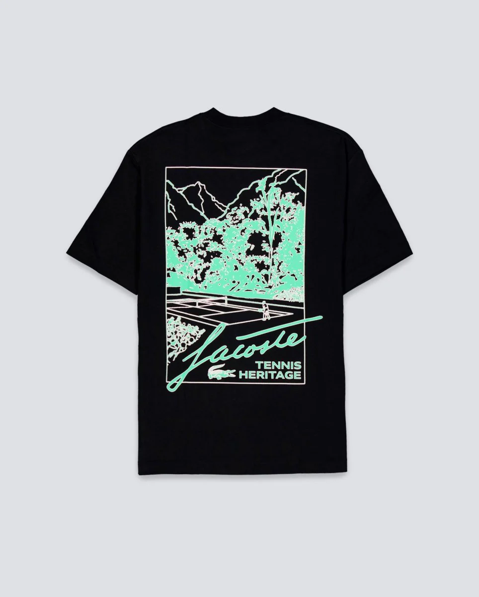 Camiseta De Lacoste Estampado Tennis Heritage Negro Hombre - Image 3