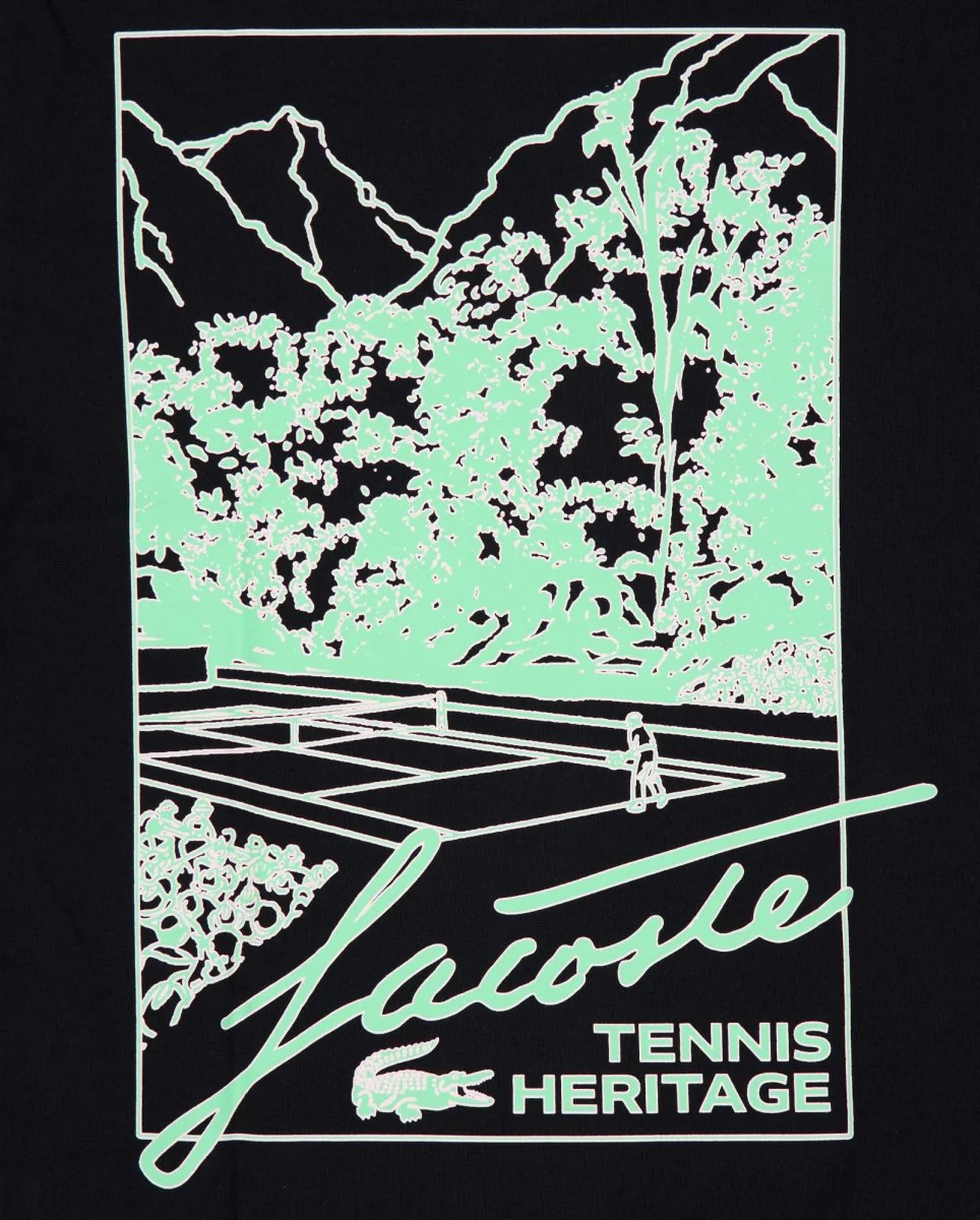 Camiseta De Lacoste Estampado Tennis Heritage Negro Hombre - Image 4