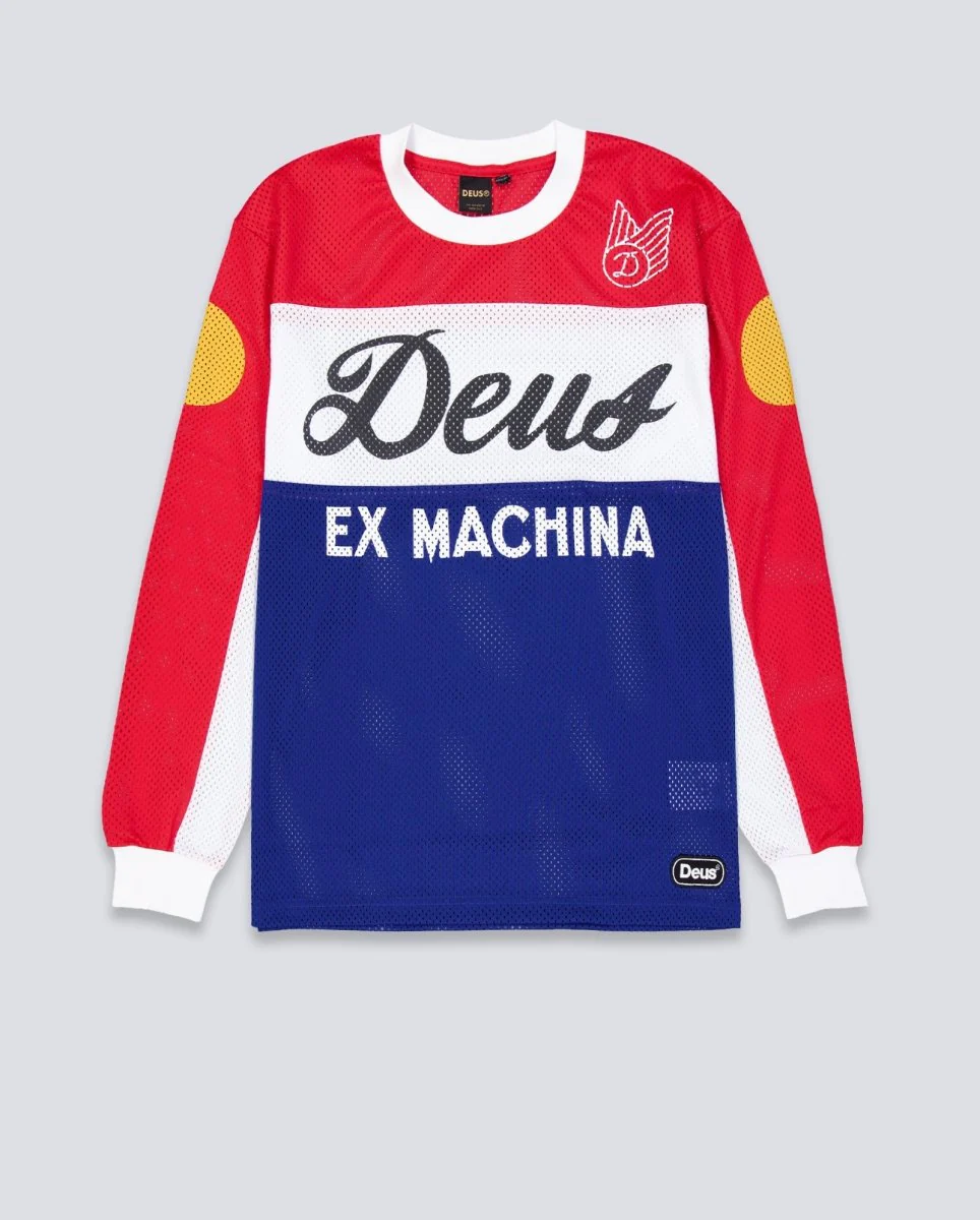 Camiseta Deus Saber Moto Jersey Blanca y Azul Hombre