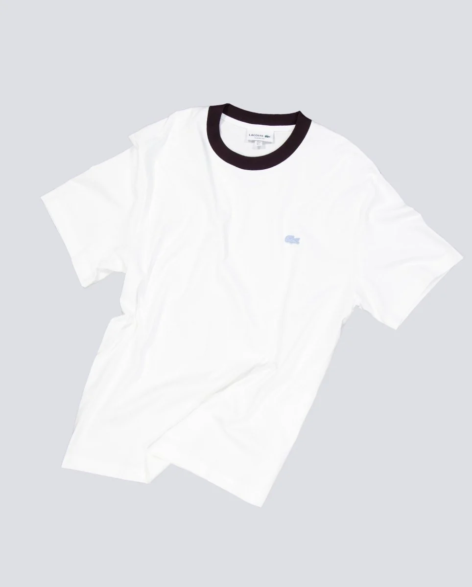Camiseta Lacoste Cuello Contraste Blanco Unisex - Image 3
