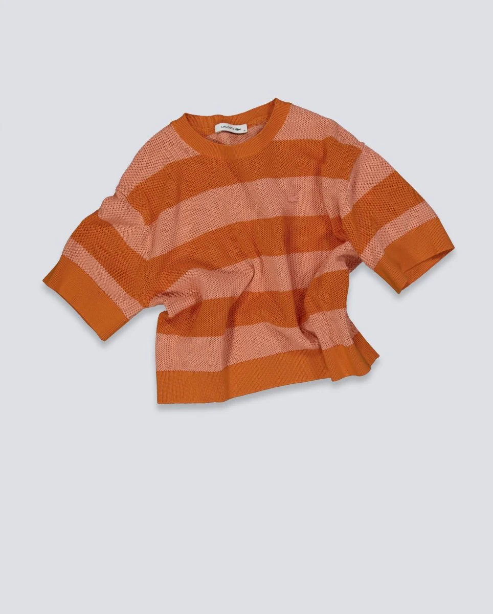 Camiseta Lacoste Rayas Naranja Mujer - Image 3