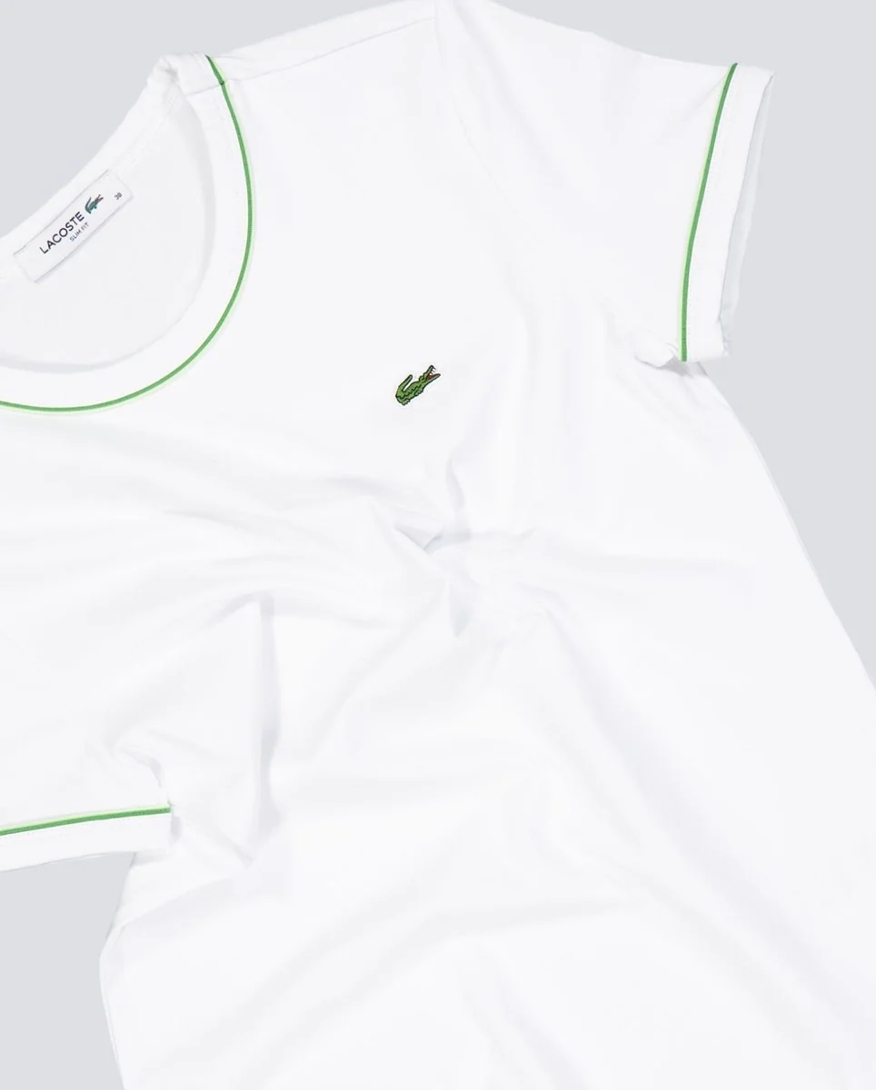 Camiseta Lacoste Blanco Y Verde Mujer - Image 4