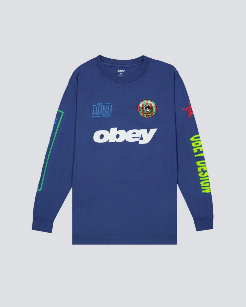 Camiseta Manga Larga Obey Mega Global Mania Azul Hombre