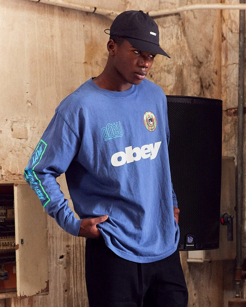 Camiseta Manga Larga Obey Mega Global Mania Azul Hombre - Image 2