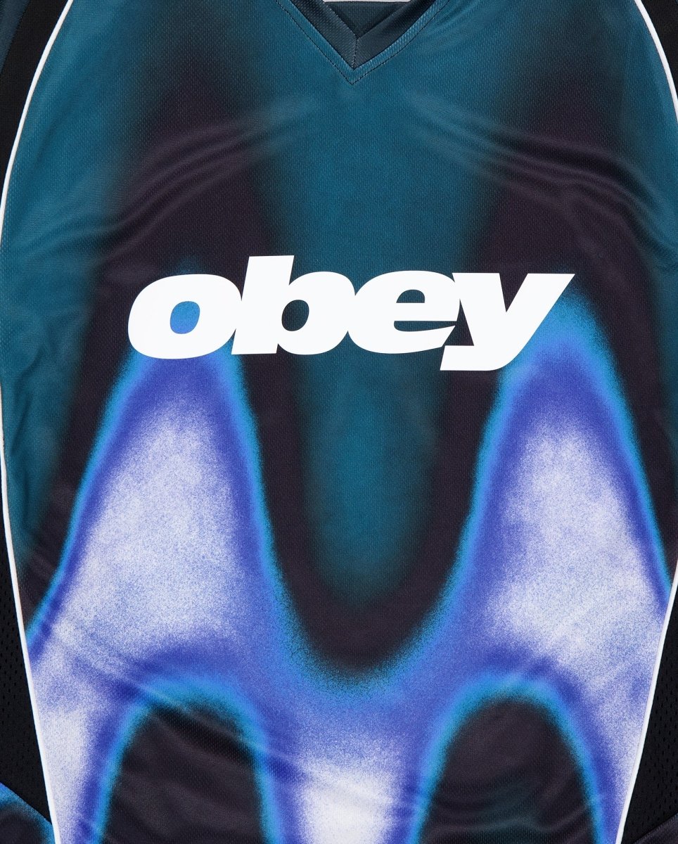 Camiseta Obey Blurred Soccer Jersey Azul Hombre - Image 4
