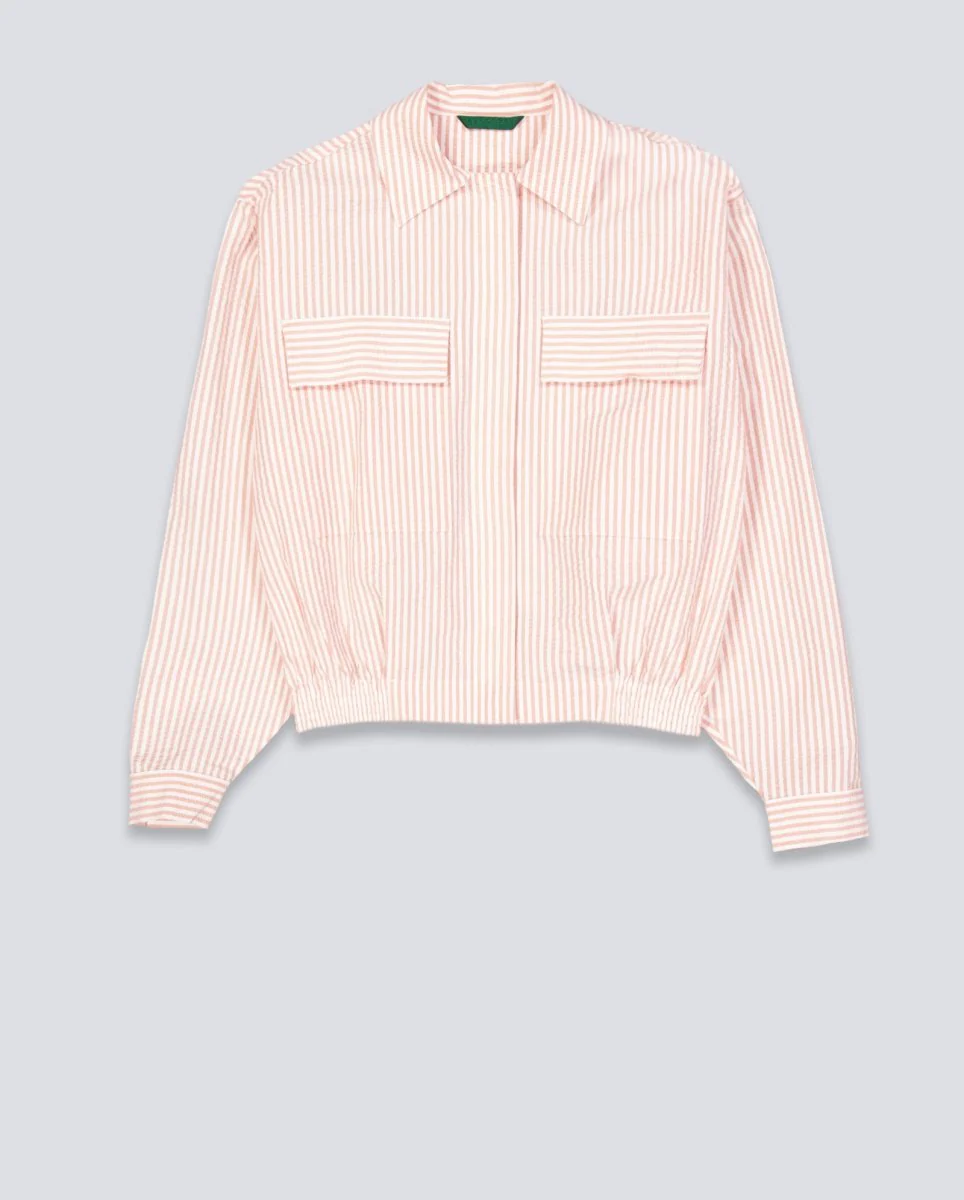 Chaqueta Lacoste de Seersucker de Rayas Blanco Y Rosa Mujer