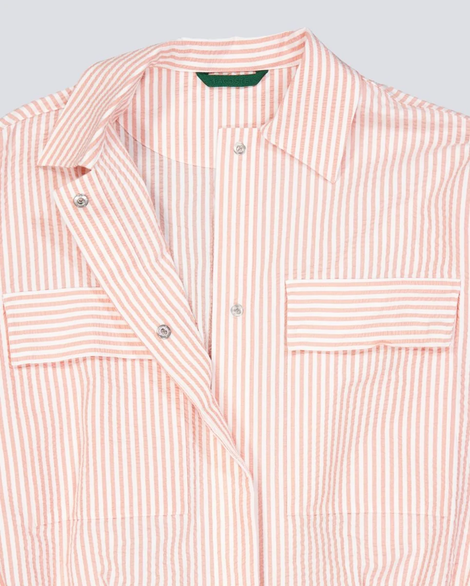 Chaqueta Lacoste de Seersucker de Rayas Blanco Y Rosa Mujer - Image 2