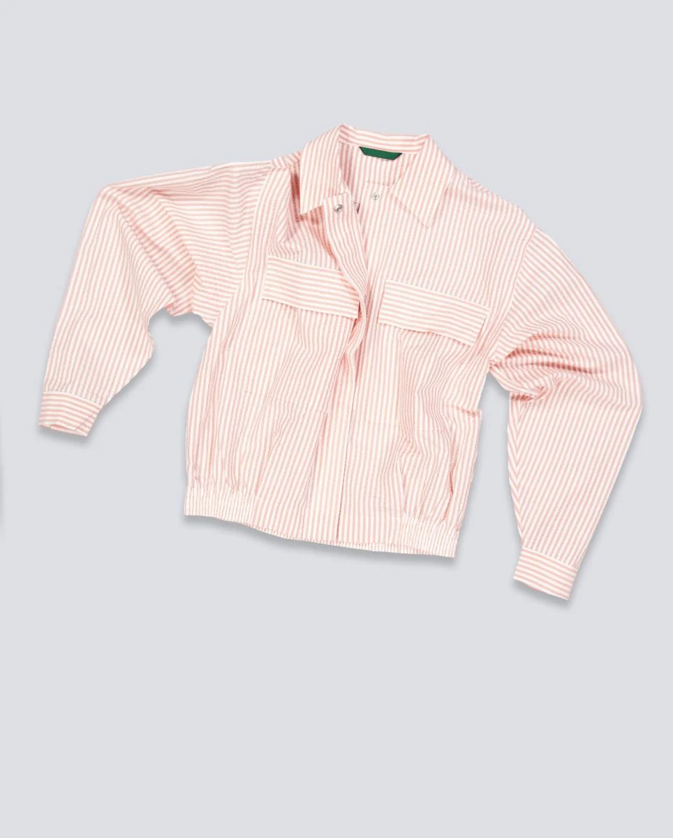 Chaqueta Lacoste de Seersucker de Rayas Blanco Y Rosa Mujer - Image 3