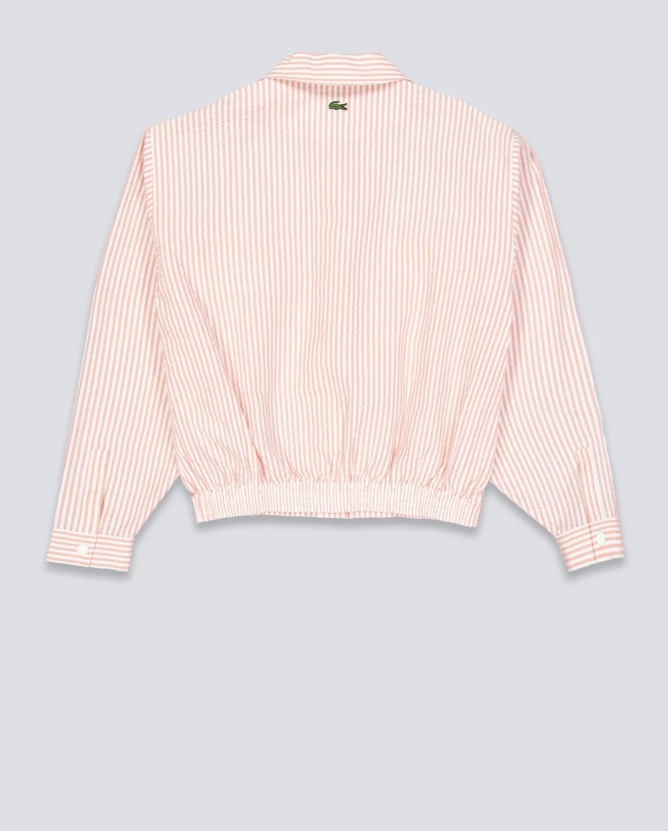 Chaqueta Lacoste de Seersucker de Rayas Blanco Y Rosa Mujer - Image 4