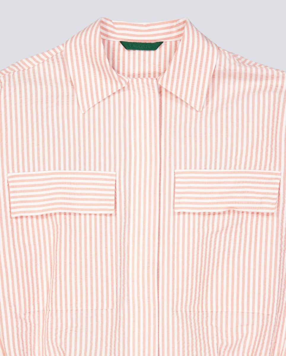 Chaqueta Lacoste de Seersucker de Rayas Blanco Y Rosa Mujer - Image 5