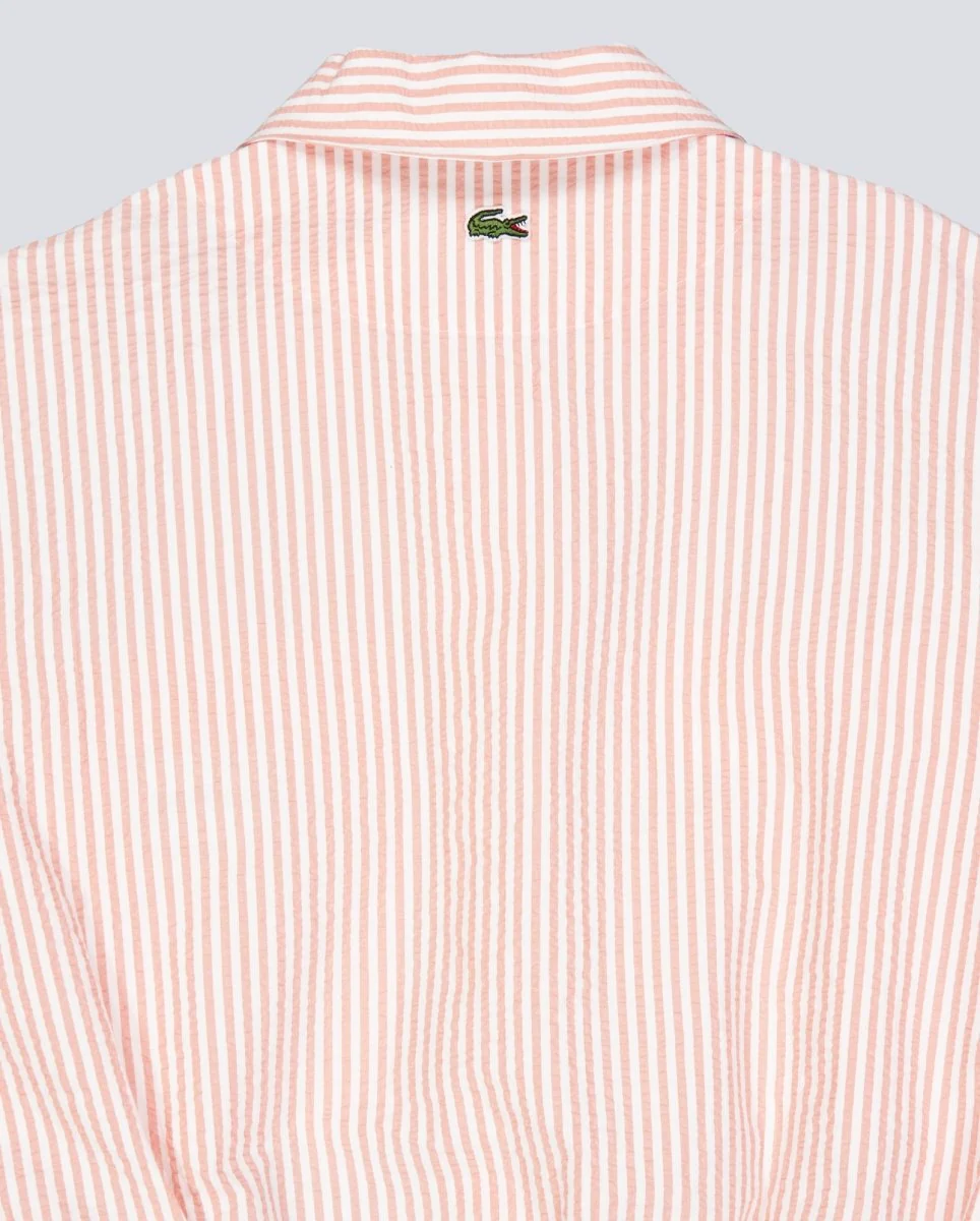Chaqueta Lacoste de Seersucker de Rayas Blanco Y Rosa Mujer - Image 6