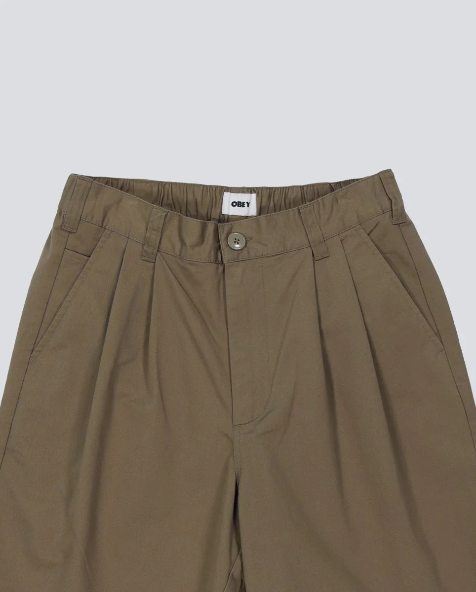 Pantalón Corto Obey Foster Pleated Verde Hombre - Image 3