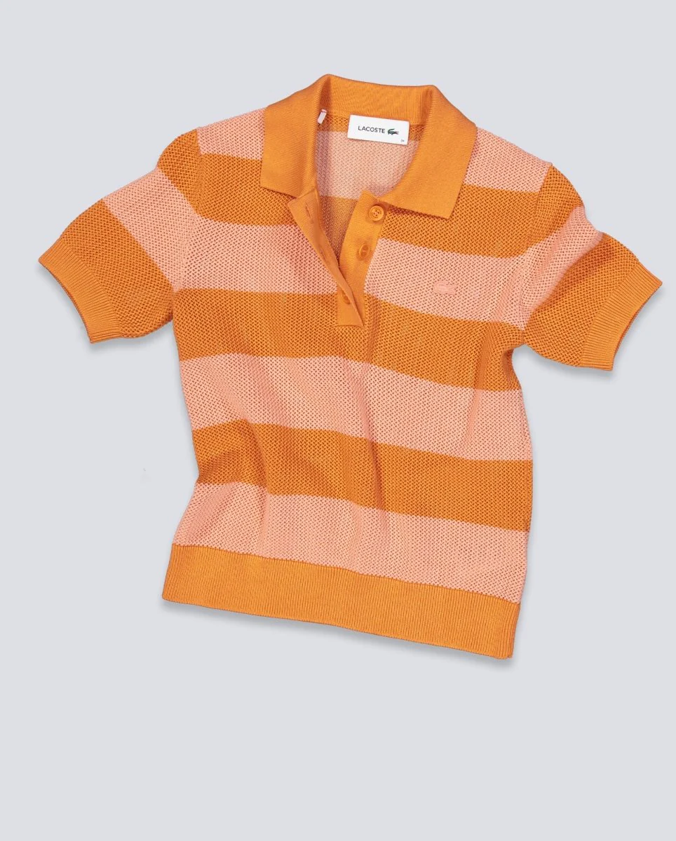 Polo De Punto Lacoste Rayas Naranja Mujer - Image 2