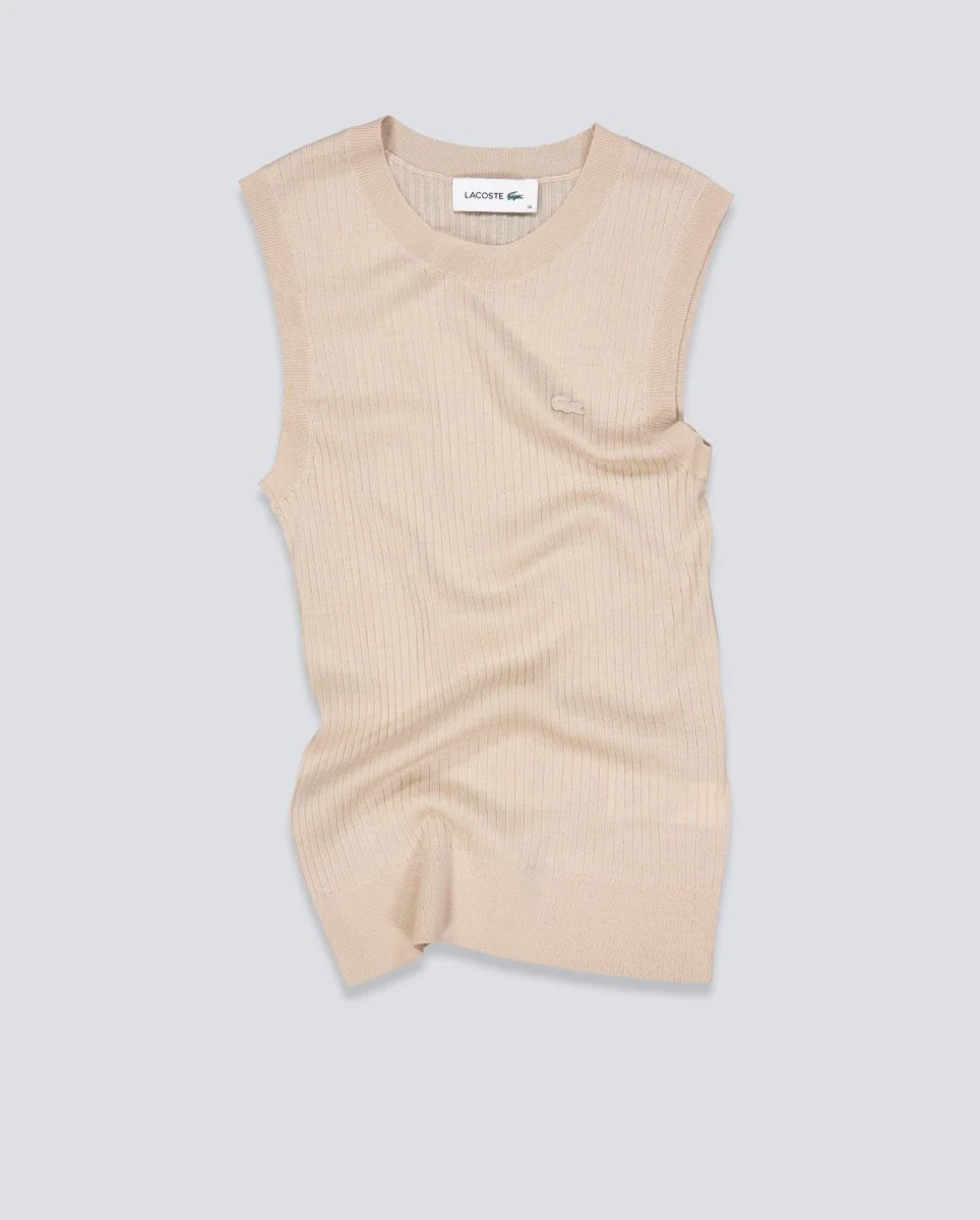 Top De Tirante Lacoste Canalé Beige Mujer - Image 2